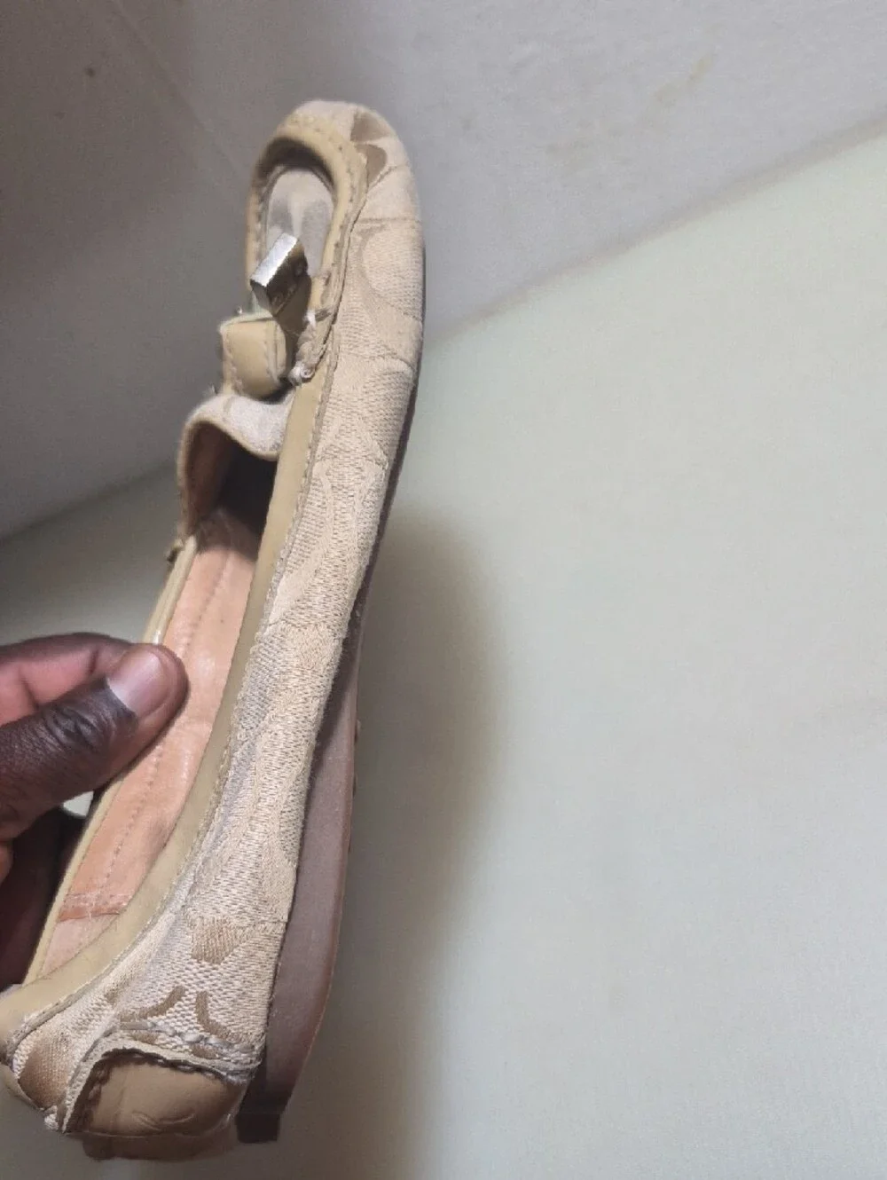 Coach Beige Signature Canvas Bow Moccasin Flats